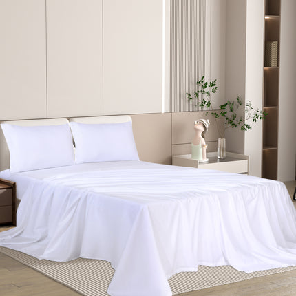 Dreamz 4pcs Double Size 100% Bamboo Bed Sheet Set in White Colour-1954802919341690886