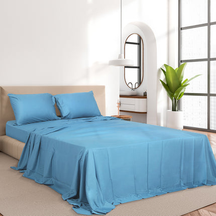 Dreamz 4pcs King Size 100% Bamboo Bed Sheet Set in Blue Colour-1954802919547211782