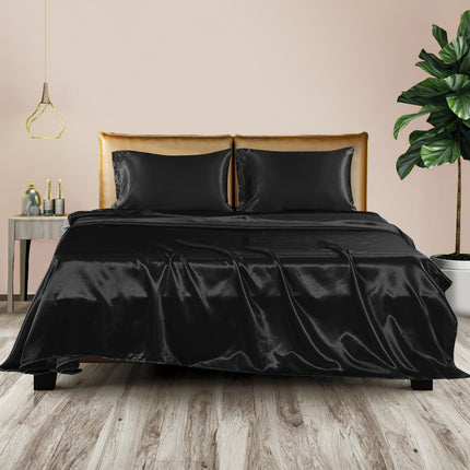 DreamZ Silky Satin Sheets Fitted Double Black-1954802912999903238