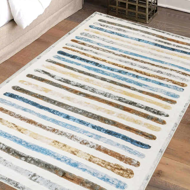Marlow Floor Rug Short Pile Washable Carpet Soft Plush Non Slip Stripe 160x120-1975420390134124550