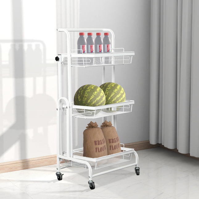 Levede 3 Tier Kitchen Trolley Cart Swivel White Colour-1954802798814171142