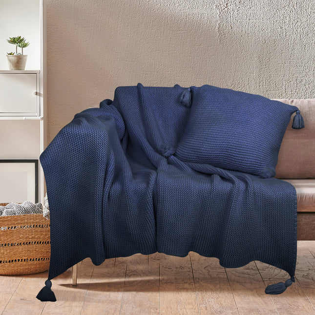 DreamZ Knitting Throw Blanket Cushion Navy-1954802942037069830