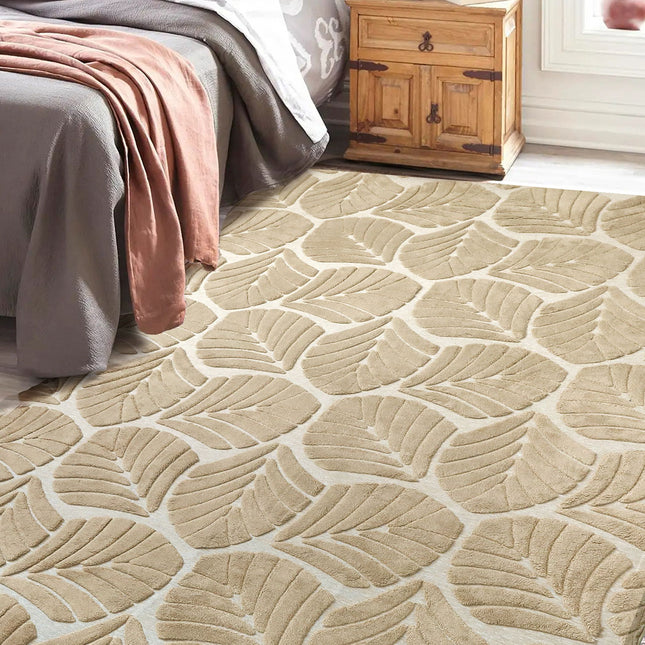 Marlow Floor Rug Soft Embossed Carpet Non Slip Plush Shaggy Rugs Leaf Pattern-1973193450773942278