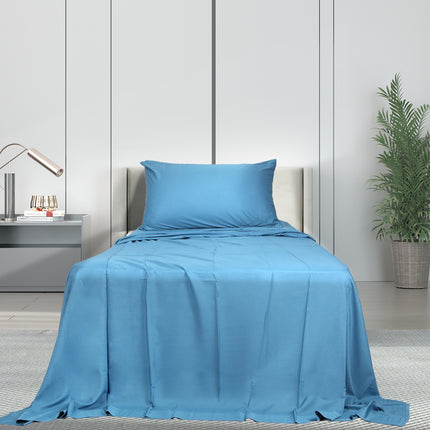 Dreamz 3pcs Sinigle Size 100% Bamboo Bed Sheet Set in Blue Colour Single-1954802921191378951