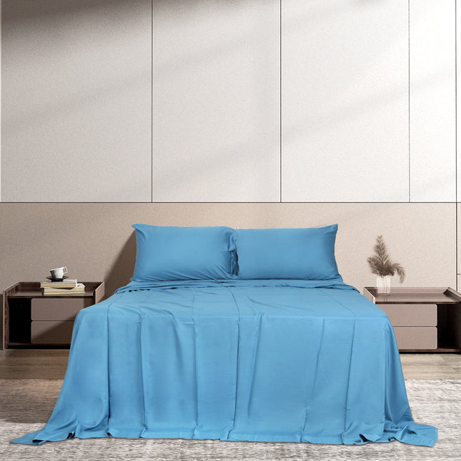 Dreamz 4pcs Double Size 100% Bamboo Bed Sheet Set in Blue Colour-1973194025158709255
