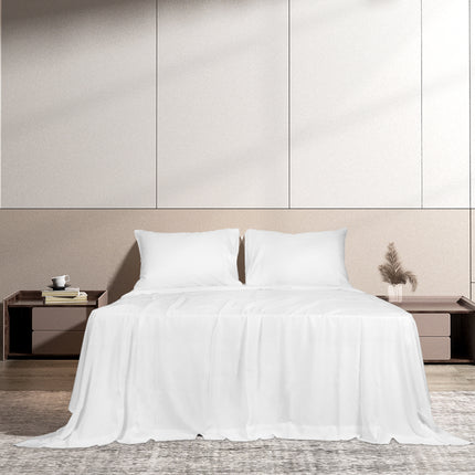 Dreamz 4pcs Double Size 100% Bamboo Bed Sheet Set in White Colour-1954802919341690887