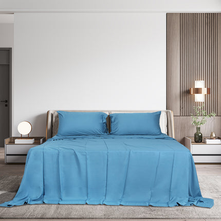 Dreamz 4pcs Queen Size 100% Bamboo Bed Sheet Set in Blue Colour-1973194026664464391