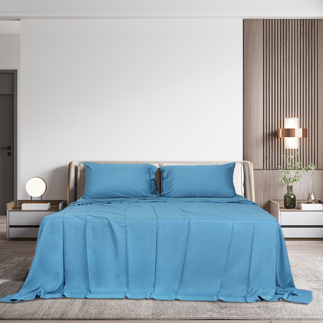 Dreamz 4pcs King Size 100% Bamboo Bed Sheet Set in Blue Colour-1973194025913683975