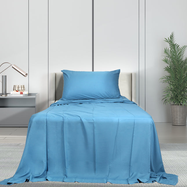 Dreamz 3pcs Sinigle Size 100% Bamboo Bed Sheet Set in Blue Colour Single-1973194027406856199
