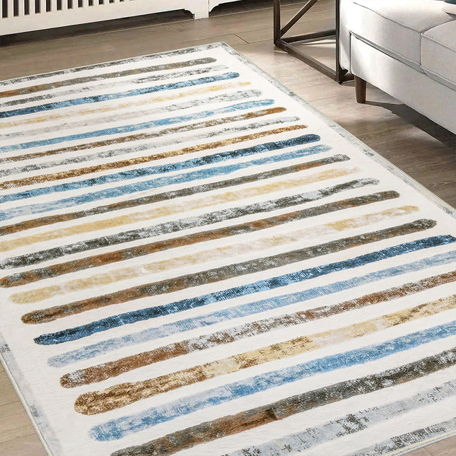 Marlow Floor Rug Short Pile Washable Carpet Soft Plush Non Slip Stripe 200x290-1975420390331256839