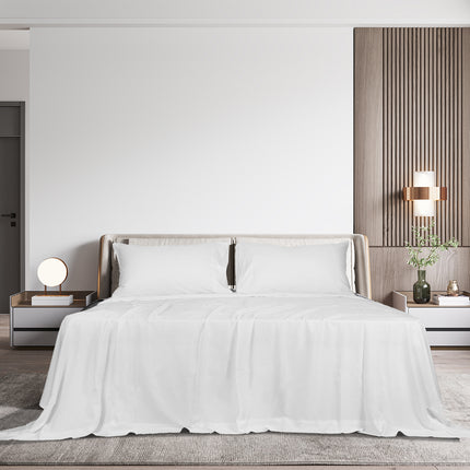 Dreamz 4pcs Queen Size 100% Bamboo Bed Sheet Set in White Colour-1973194027218112519