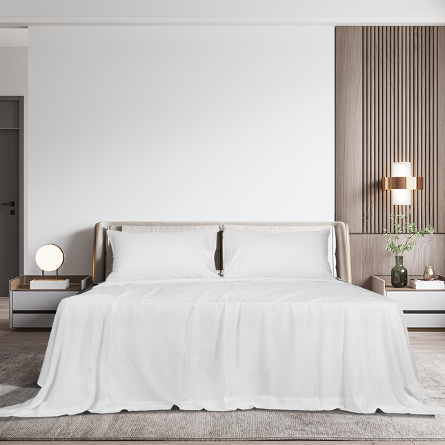 Dreamz 4pcs Queen Size 100% Bamboo Bed Sheet Set in White Colour-1973194027218112519