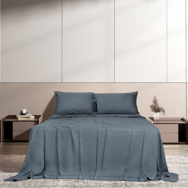 Dreamz 4pcs Double Size 100% Bamboo Bed Sheet Set in Charcoal Colour-1954802918817402887