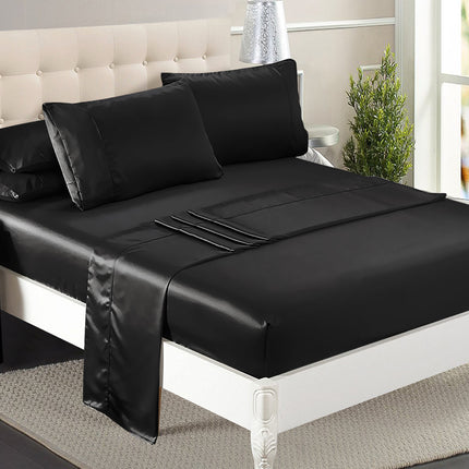 DreamZ Silky Satin Sheets Fitted Double Black-1954802912999903239