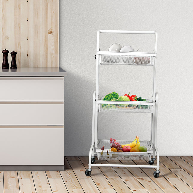 Levede 3 Tier Kitchen Trolley Cart Swivel White Colour-1975420477455339527