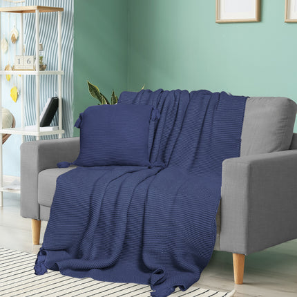 DreamZ Knitting Throw Blanket Cushion Navy-1954802942037069831