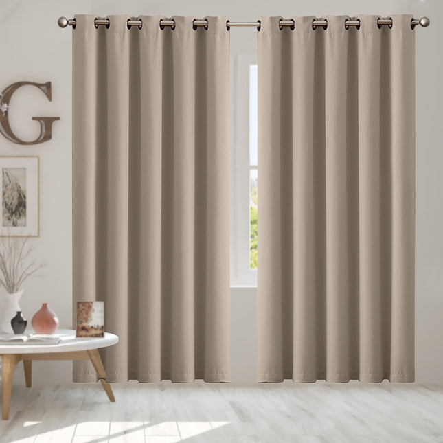 2x Blockout Curtains Panels 3 Layers Beige-1973194063431733254