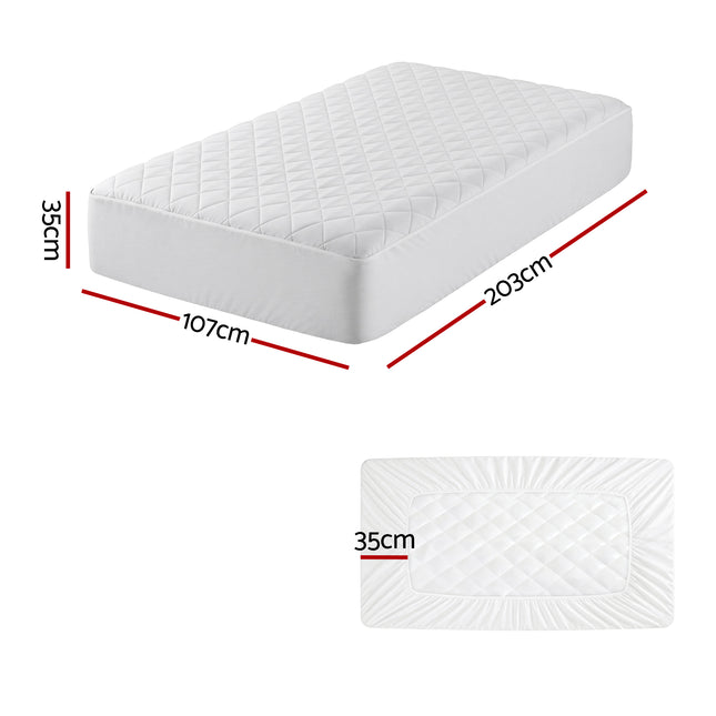 Giselle Waterproof Mattress Protector 100% Cotton Quilted Fitted Cover King Single