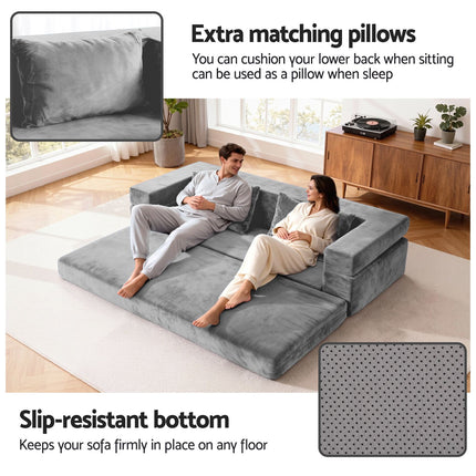 Artiss Convertible Folding Sofa Bed Pull Out Mattress Foldable Lounge Couch Grey