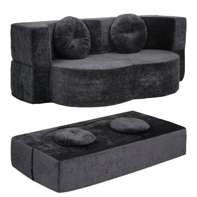 Artiss 2 in 1 Convertible Compressed Sofa Bed, Folding Boneless Sofabed for Living Room ,Comfort Curved Sleeper Couch with High Density Sponge, Apartment Essentials, No Assembly, 2 Pillows, Grey