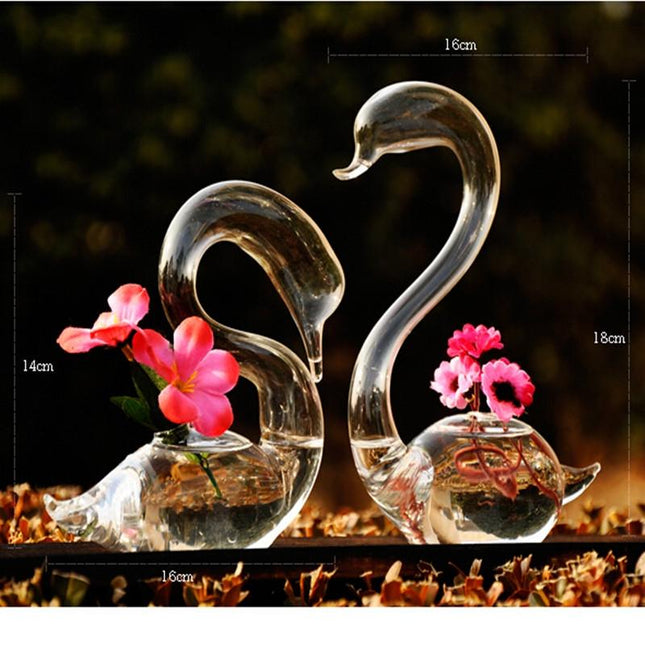 Swan Flower Vases - Home Decor Wedding Gifts Glass Crafts-1915198107033931778