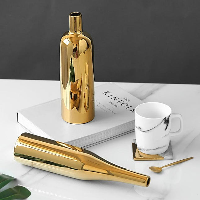 Gold Plated Ceramic Flower Vase - Desktop Decorative Three-Piece Set-1915197834530000899