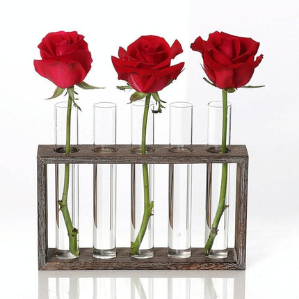 Minimalist Hydroponic Glass Vase With Wooden Frame For Coffee Shop Decor-1915198284557848576
