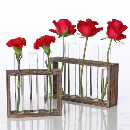 Minimalist Hydroponic Glass Vase With Wooden Frame For Coffee Shop Decor-1915198284557848581