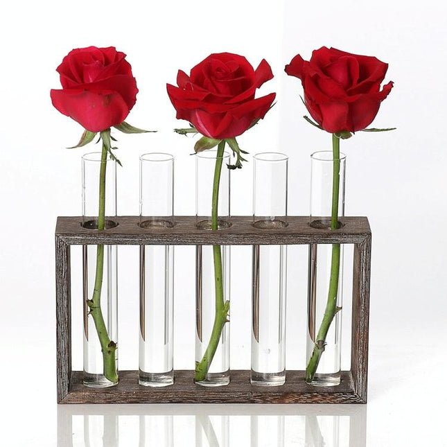 Minimalist Hydroponic Glass Vase With Wooden Frame For Coffee Shop Decor-1915198284557848582