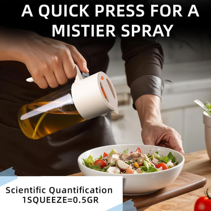 2-in-1 Oil Sprayer & Dispenser with Precision Spray, Wide-Mouth Refill, 500ml Glass Bottle (White)
