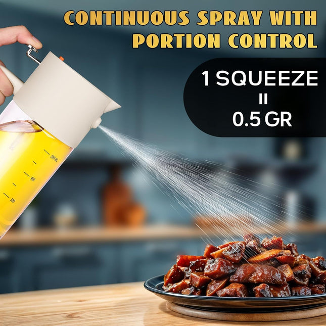 2-in-1 Oil Sprayer & Dispenser with Precision Spray, Wide-Mouth Refill, 500ml Glass Bottle (White)