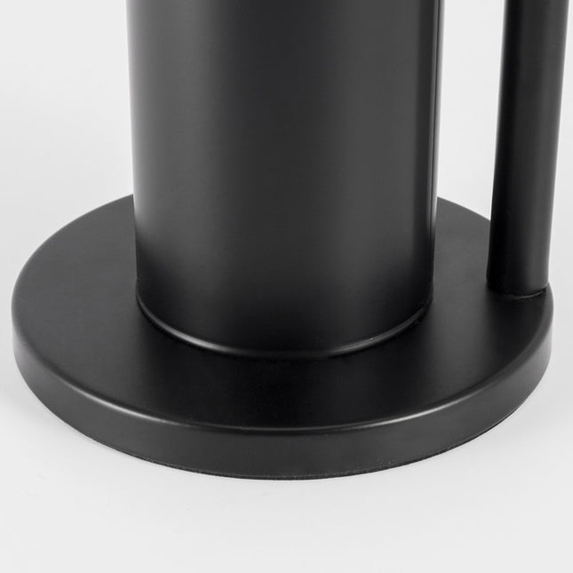 2-in-1 Iron Floor Standing Roll Paper Holder and Bamboo Lid Toilet Brush For Bathroom and Toilet-Black