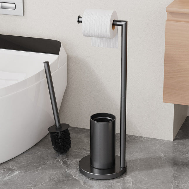 2-in-1 Floor Standing Roll Paper Holder and Toilet Brush For Bathroom and Toilet-Black