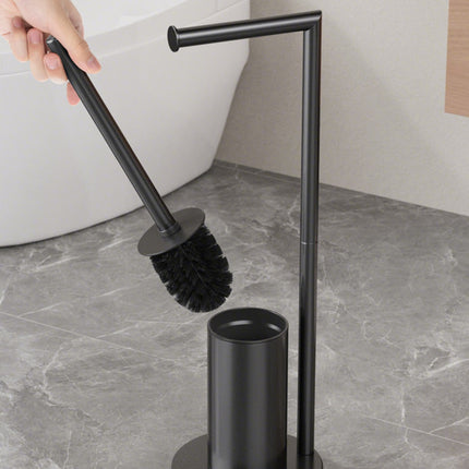 2-in-1 Floor Standing Roll Paper Holder and Toilet Brush For Bathroom and Toilet-Black