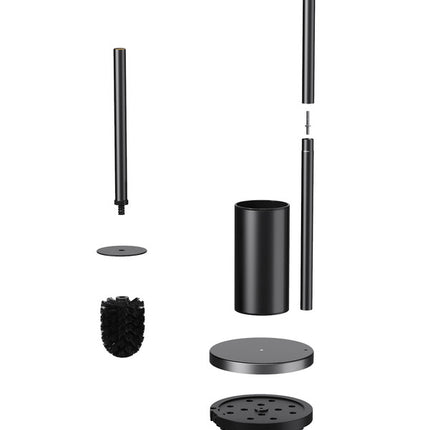 2-in-1 Floor Standing Roll Paper Holder and Toilet Brush For Bathroom and Toilet-Black
