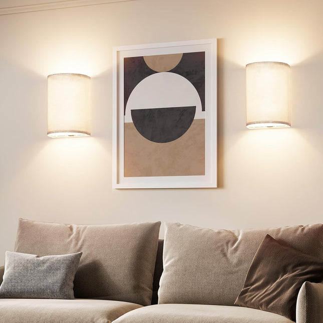 Battery Operated Wall Lights,2 Pack Wall Light Decor with Remote Control,3 Colors Dimmable Fabric Shade Wall Lamps,Wireless Sconce Wall Lights for Farmhouse Sconces Wall Lighting 2700K-6000K