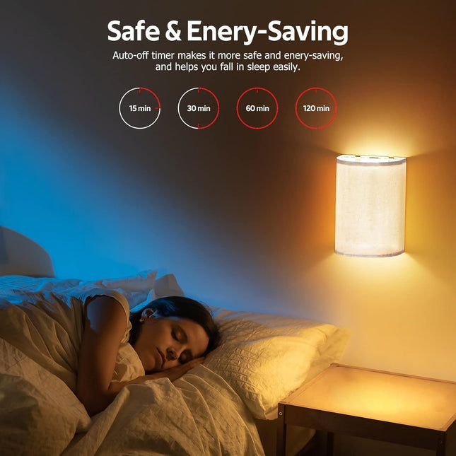 Battery Operated Wall Lights,2 Pack Wall Light Decor with Remote Control,3 Colors Dimmable Fabric Shade Wall Lamps,Wireless Sconce Wall Lights for Farmhouse Sconces Wall Lighting 2700K-6000K