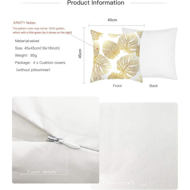 Pillowcase 45X 45Cm, Modern Sofa Cushion Cover Beautiful Car Sofa Cushion Covers Home Decor Protectors (Golden