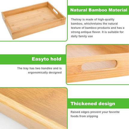 2 pcs Bamboo Serving Trays, Wooden Tray, Rectangular Serving Tray With Handles, Breakfast Tray Serving Tray For
