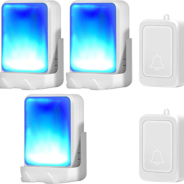 Doorbell - Wireless Doorbell - Wireless Doorbell - Doorbells - 2 transmitters and 3 receivers - With 7 bright light colors and 4 volume levels - For home/office, the elderly and the hearing impaired