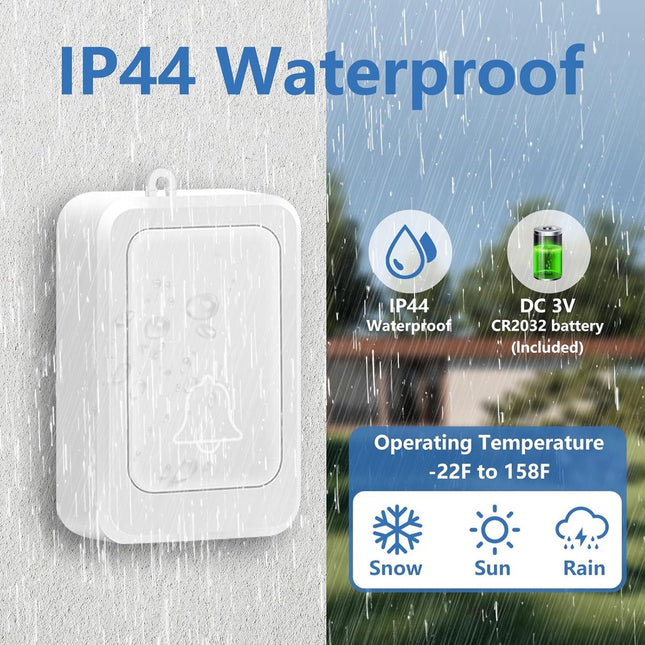 Doorbell - Wireless Doorbell - Wireless Doorbell - Doorbells - 2 transmitters and 3 receivers - With 7 bright light colors and 4 volume levels - For home/office, the elderly and the hearing impaired
