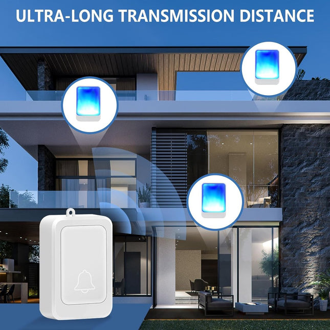 Doorbell - Wireless Doorbell - Wireless Doorbell - Doorbells - 2 transmitters and 3 receivers - With 7 bright light colors and 4 volume levels - For home/office, the elderly and the hearing impaired