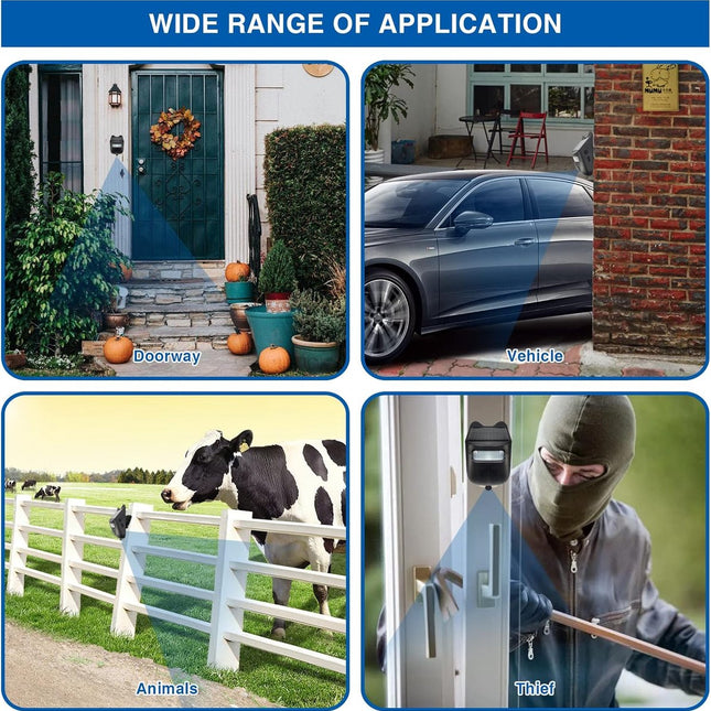 Driveway alarm - Entry detector - Solar driveway alarm - Motion detector - Wireless = Security - Wireless solar driveway alarm - Motion detector - Doorbell - DIY security system - (1 sensor and 2 doorbells)