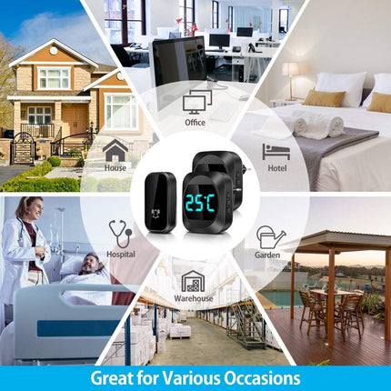 Wireless doorbell with LED, temperature display, waterproof electronic doorbell kit, with 2 plug-in receivers, 150m range, 4 volume levels, 38 melodies