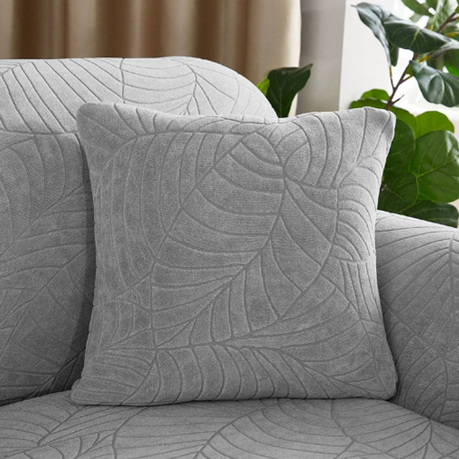 Waterproof cushion cover 45x45 - set of 2 cushion covers - Light grey jacquard leaf pattern