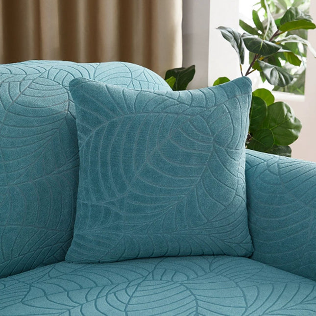 Waterproof cushion cover 45x45 - Set of 2 cushion covers - Bright blue jacquard leaf pattern