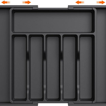 Extendable Cutlery Tray with 8 Compartments - 38 Cm Deep - Cutlery Cassette - Cutlery Drawer Organizer - Kitchen Cutlery Holder - BPA-Free - Organizer - Kitchen Drawer - Cutlery - 57 x 38 x 5 Cm Maximum Size - 33 x 38 x 5 Minimum Size - 6 to 8 Compartment