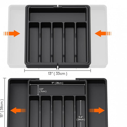 Extendable Cutlery Tray with 8 Compartments - 38 Cm Deep - Cutlery Cassette - Cutlery Drawer Organizer - Kitchen Cutlery Holder - BPA-Free - Organizer - Kitchen Drawer - Cutlery - 57 x 38 x 5 Cm Maximum Size - 33 x 38 x 5 Minimum Size - 6 to 8 Compartment