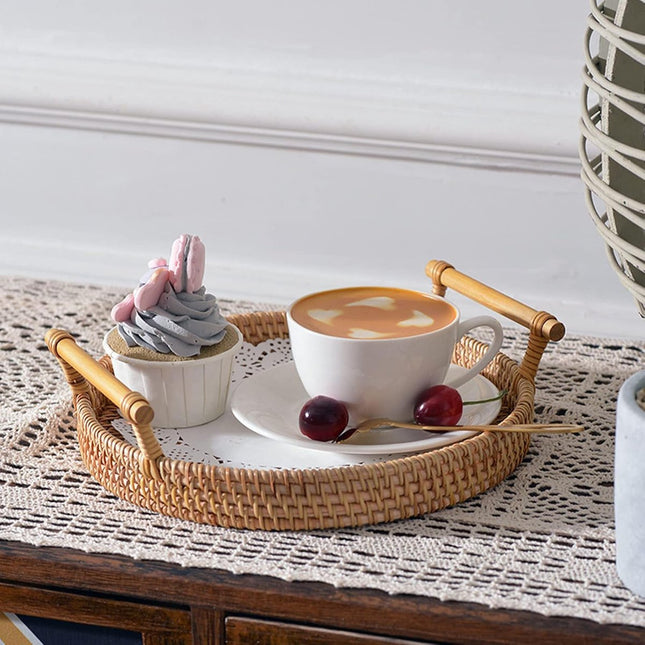Fruit Basket - Set of 3 - Round Fruit Bowl - Bread Baskets - Storage Basket - With Handle - Rattan Basket - Handles - Decorative Trays - Serving Tray - Home Accessories - For Serving Dishes, Crackers, Pastries, Snacks