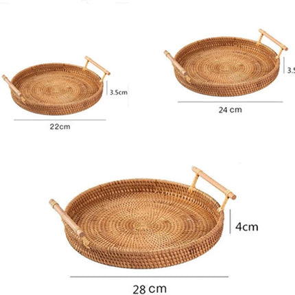Fruit Basket - Set of 3 - Round Fruit Bowl - Bread Baskets - Storage Basket - With Handle - Rattan Basket - Handles - Decorative Trays - Serving Tray - Home Accessories - For Serving Dishes, Crackers, Pastries, Snacks